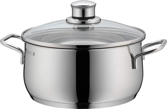 Pentola da Cucina Piccola 16 cm con Coperchio in Vetro e Induzione, Acciaio Inox, 1,5 L