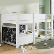Letto a casetta per bambini 90 × 200 cm con lavagna e scaffale, senza materasso, in legno, bianco