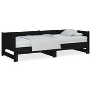 Letto singolo | Letto per adulti | Dormeuse Estraibile Nera in Legno Massello di Pino 2x(90x200)cm