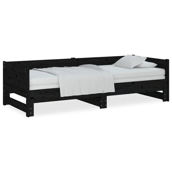 Letto singolo | Letto per adulti | Dormeuse Estraibile Nera in Legno Massello di Pino 2x(90x200)cm