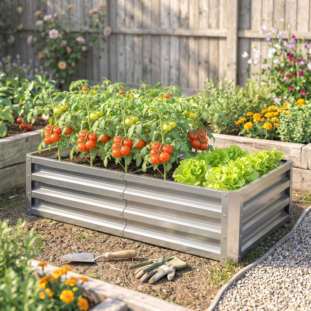 Orto rialzato da giardino rettangolare ¨C Xylo ¨C acciaio ondulato grigio argento 120x60x30,5 cm