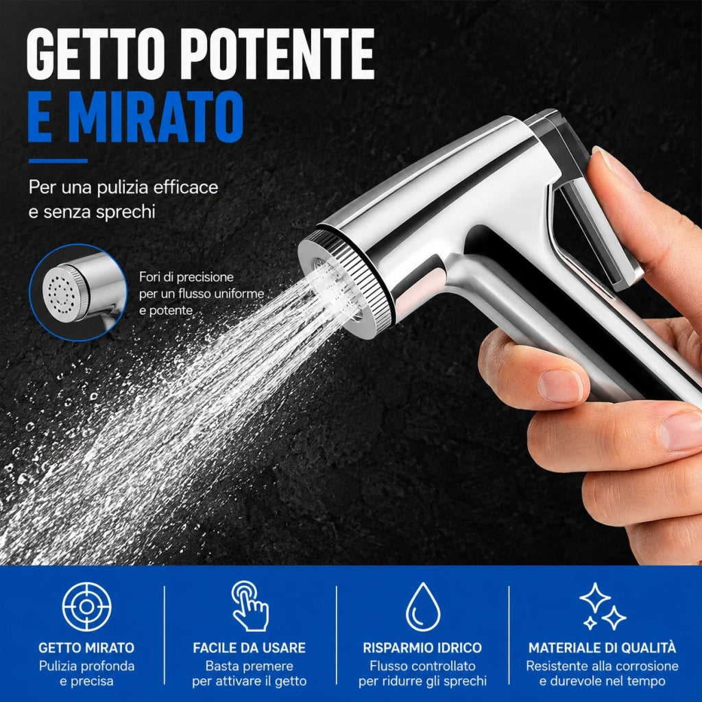 Idroscopino Per Bagno Con Tubo Flessibile 1,2 m e Supporto Per WC e Bidet 69308