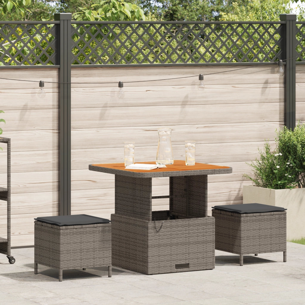 Set da Pranzo da Giardino in 3 Pezzi con Cuscini Grigio in Polyrattan e Acacia
