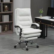 Sedia da ufficio massaggiante schienale reclinabile 135° e poggiapiedi in poliestere bianco crema 65 × 72 × 109-117 cm