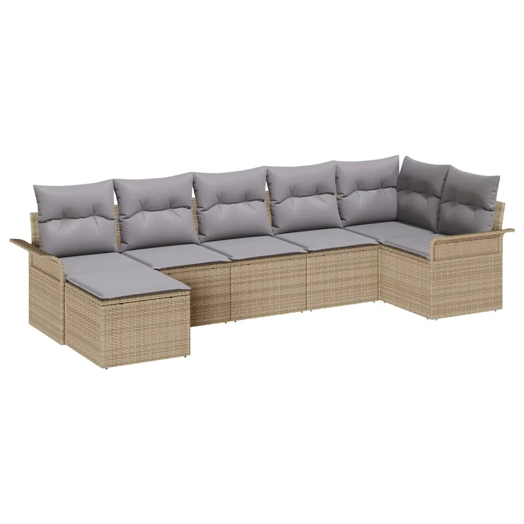 Set Divano da Giardino con cuscino 7 pcs Beige polyrattan 3345450