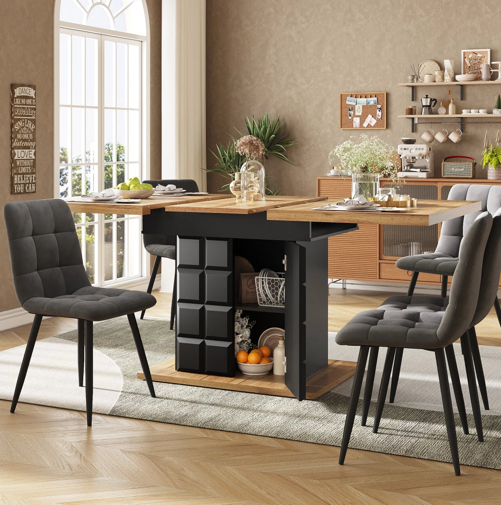 Tavolo allungabile 110-140x80x75 cm; in MDF e metallo; nero e naturale