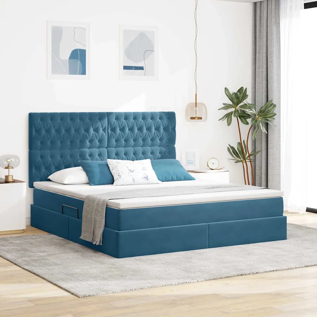 Letto con contenitore e materasso Blu Scuro 160 x 200 cm