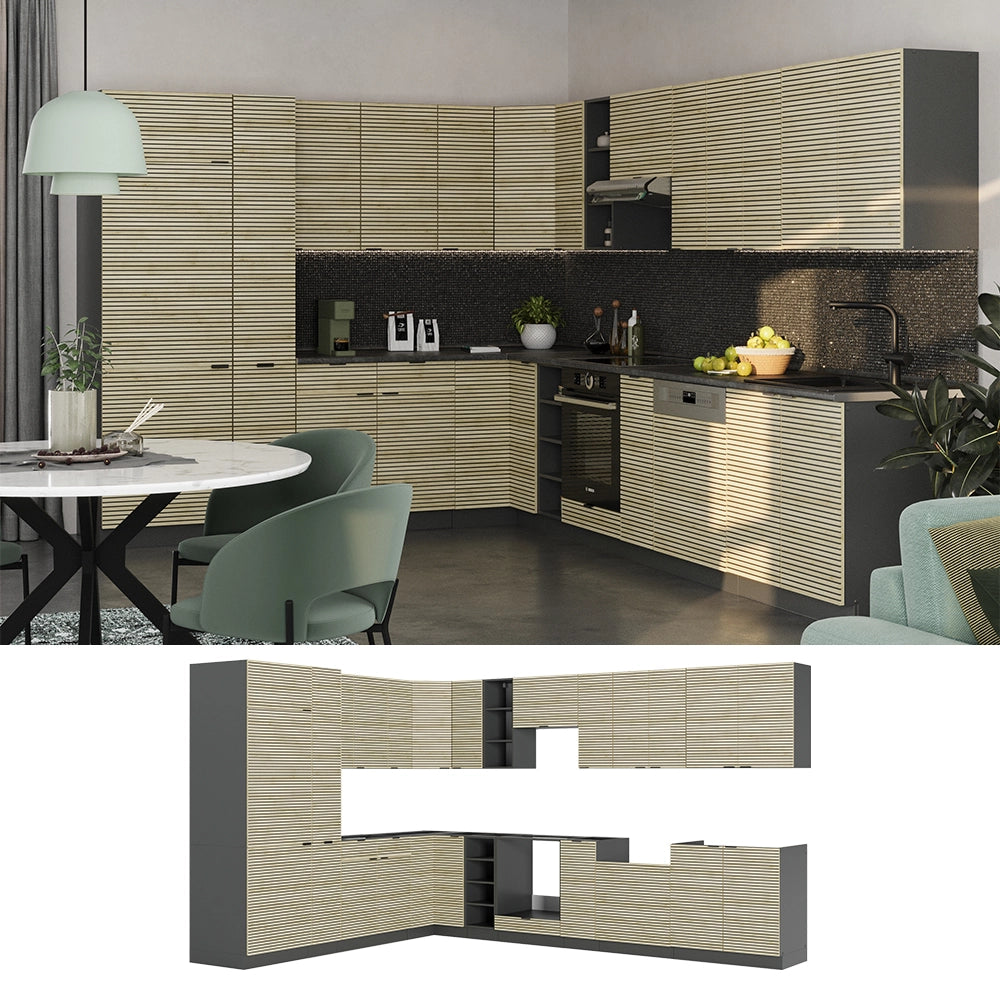 Cucina angolare completa Fame-Line Pannello in quercia/Antracite 347 x 60 cm, PT Antracite Vicco