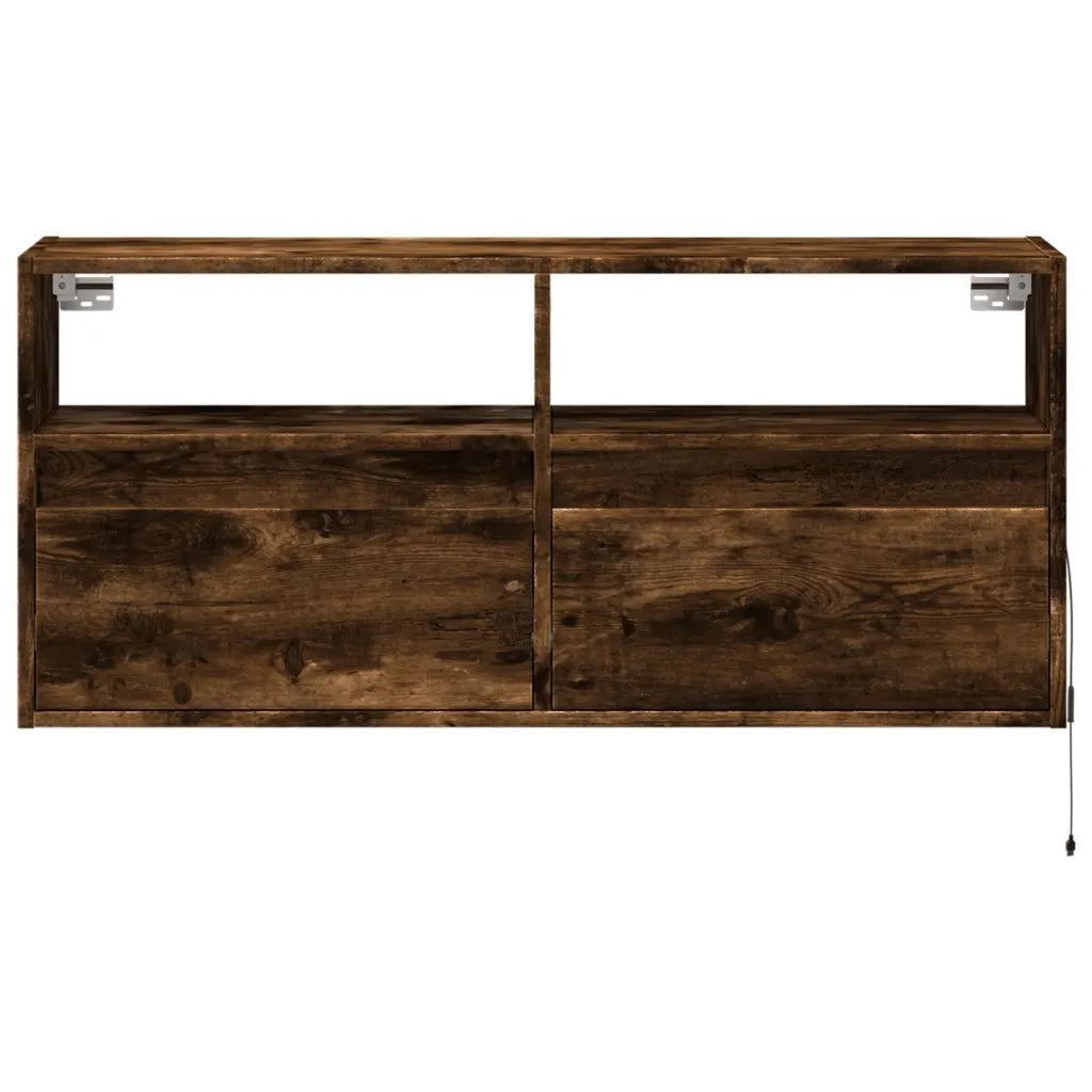 Mobile TV a Parete | Armadietto TV | Mobile Porta TV con Luci LED Rovere Fumo 100x31x45 cm