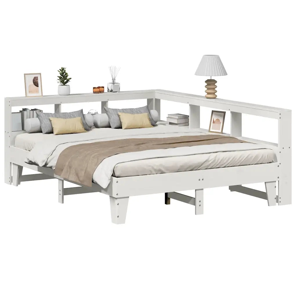 Letto Libreria senza Materasso-Struttura Letto con contenitore Bianco 140x200 cm Legno di Pino 924914