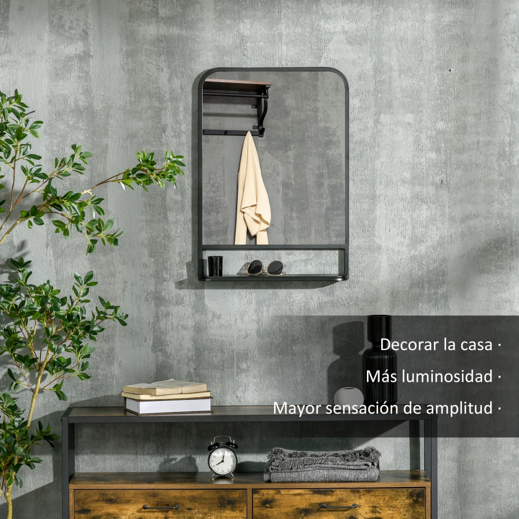 Specchio da Parete con Mensola ¨C Zephmum ¨C Nero Metallo 50x70 cm