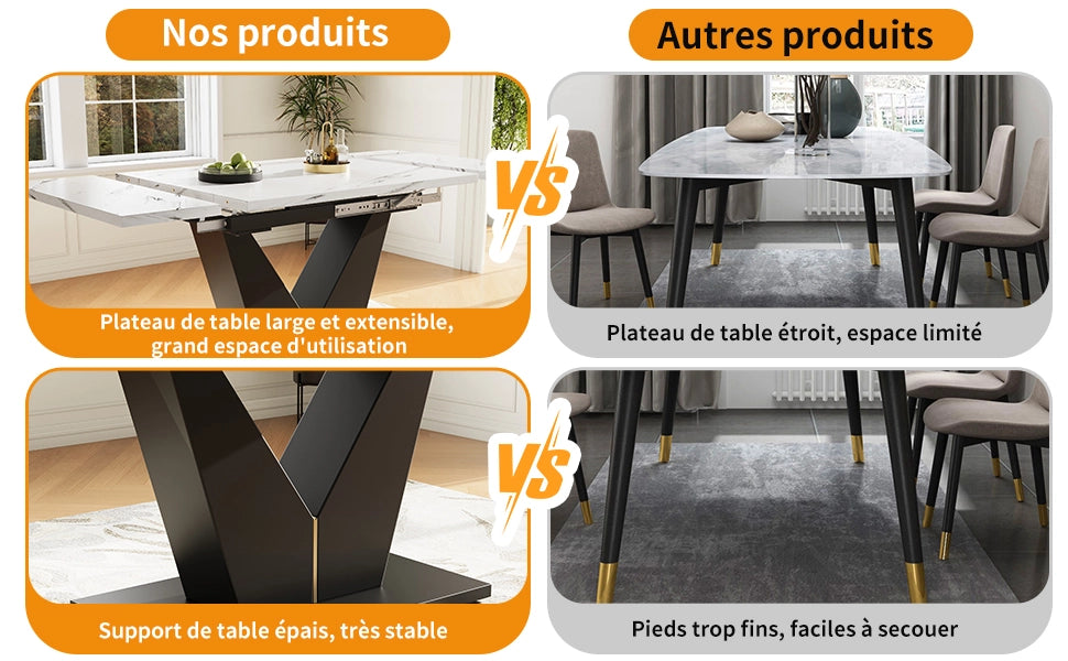 Tavolo da pranzo allungabile per 4 persone con 4 sedie in velluto per cucina e sala da pranzo, multicolore