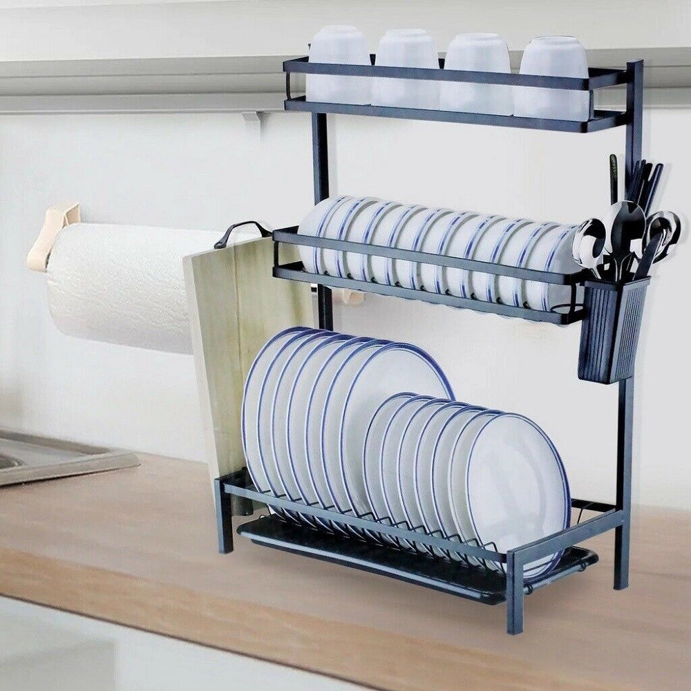 Trade Shop - Scolapiatti Colapiatti Base Appoggio In Acciaio 3 Ripiani 42 X 25x 60 Cm Mj-6014 -