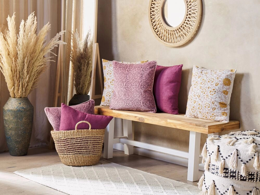 Cuscino in velluto con motivo floreale 45x45 cm rosa stile boho camera da letto soggiorno