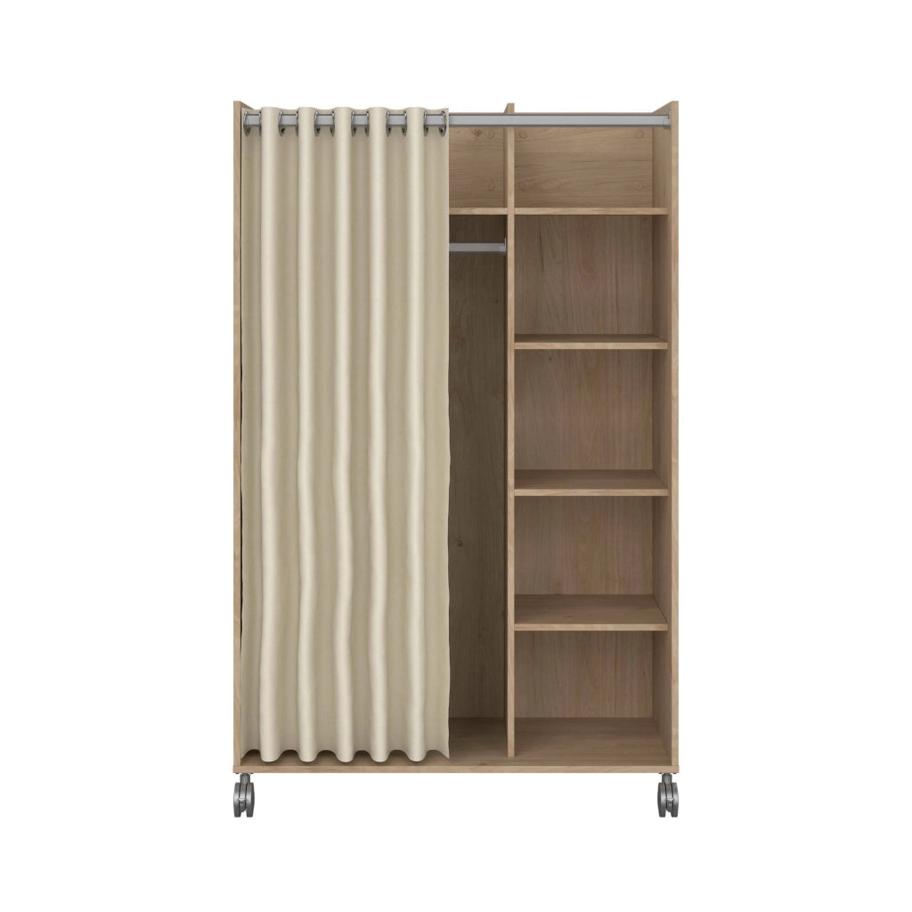 Guardaroba grande Alfango, Mobile camera da letto, Cabina armadio portabiti, Armadio appendiabiti, 100x48 h160 cm, Rovere e Beige