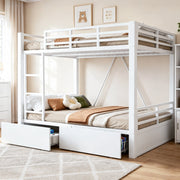 Letto a castello 140x200 cm in metallo; con cassetti; scala integrata; bianco