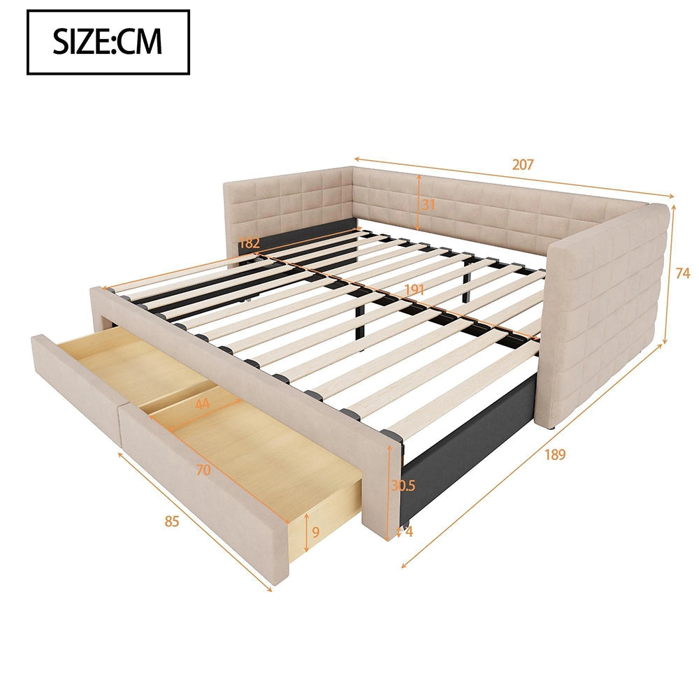 Divano letto 3in1 90x190cm?- Xylo - gigogne cotone/lino beige