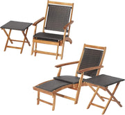 Set di 2 Mobili da Giardino Pieghevoli, Mobili da Giardino in Rattan, Sedia a Sdraio Retrattile con Tavolino Prendisole, Mobili Lounge per Giardino, Terrazza e Balcone