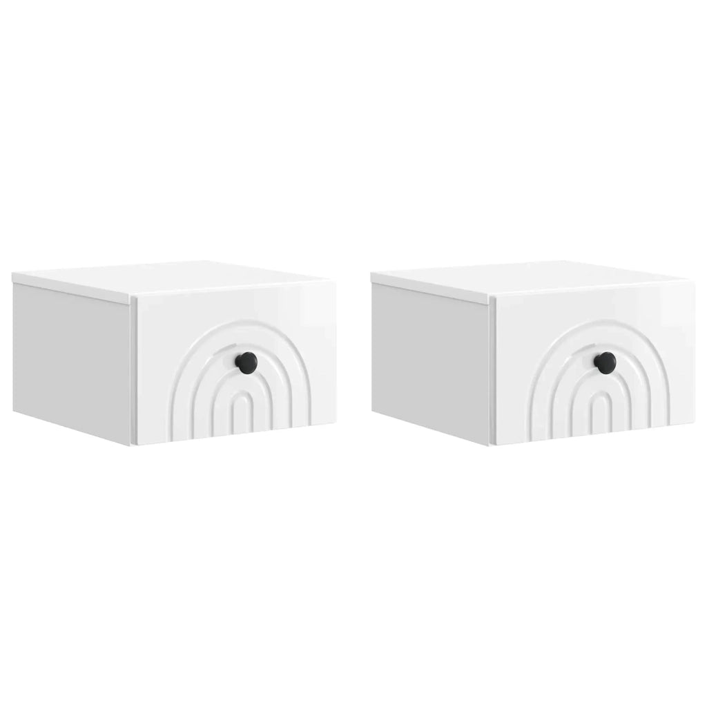 Set di 2 Comodini | Armadio da Notte | Mobiletto da notte a muro Bianco Lucido 33 x 34,5 x 20 cm