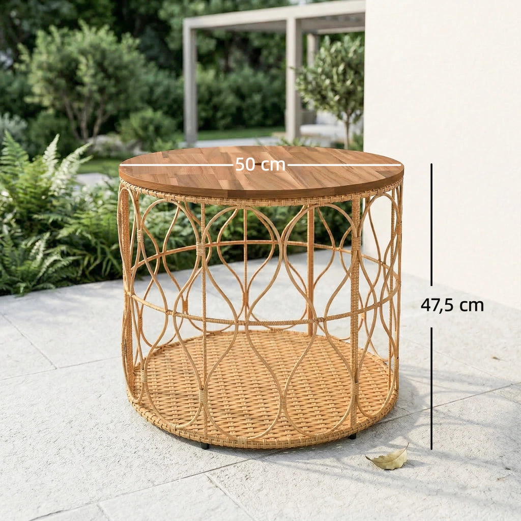 Tavolino da giardino ¨C zephmum ¨C legno acacia effetto rattan ?50 cm