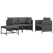 Set Divani da Giardino 4 pz con Cuscini in Polyrattan Grigio cod mxl 70680