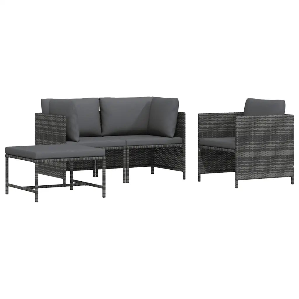 Set Divani da Giardino 4 pz con Cuscini in Polyrattan Grigio cod mxl 70680