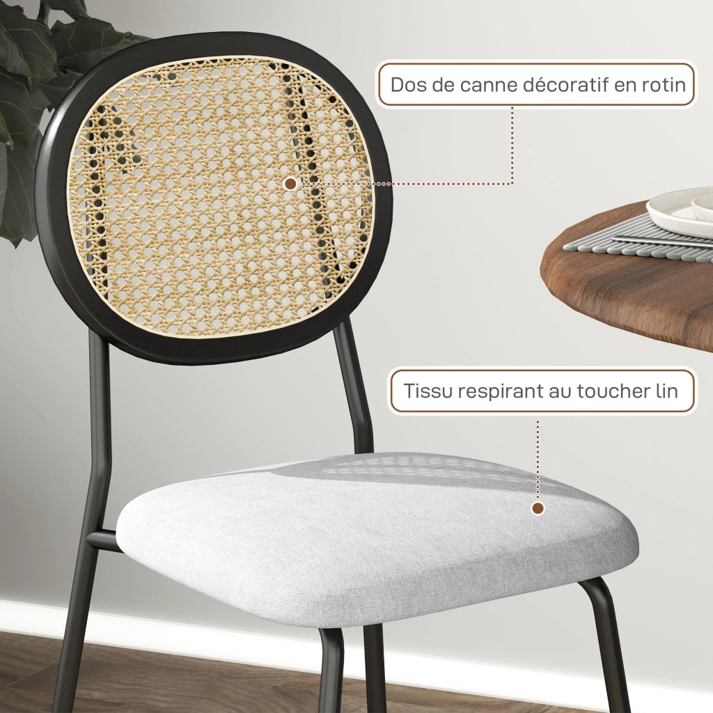Sedia da pranzo con schienale in rattan e tessuto ¨C zephmum ¨C grigio 44x54x87 cm