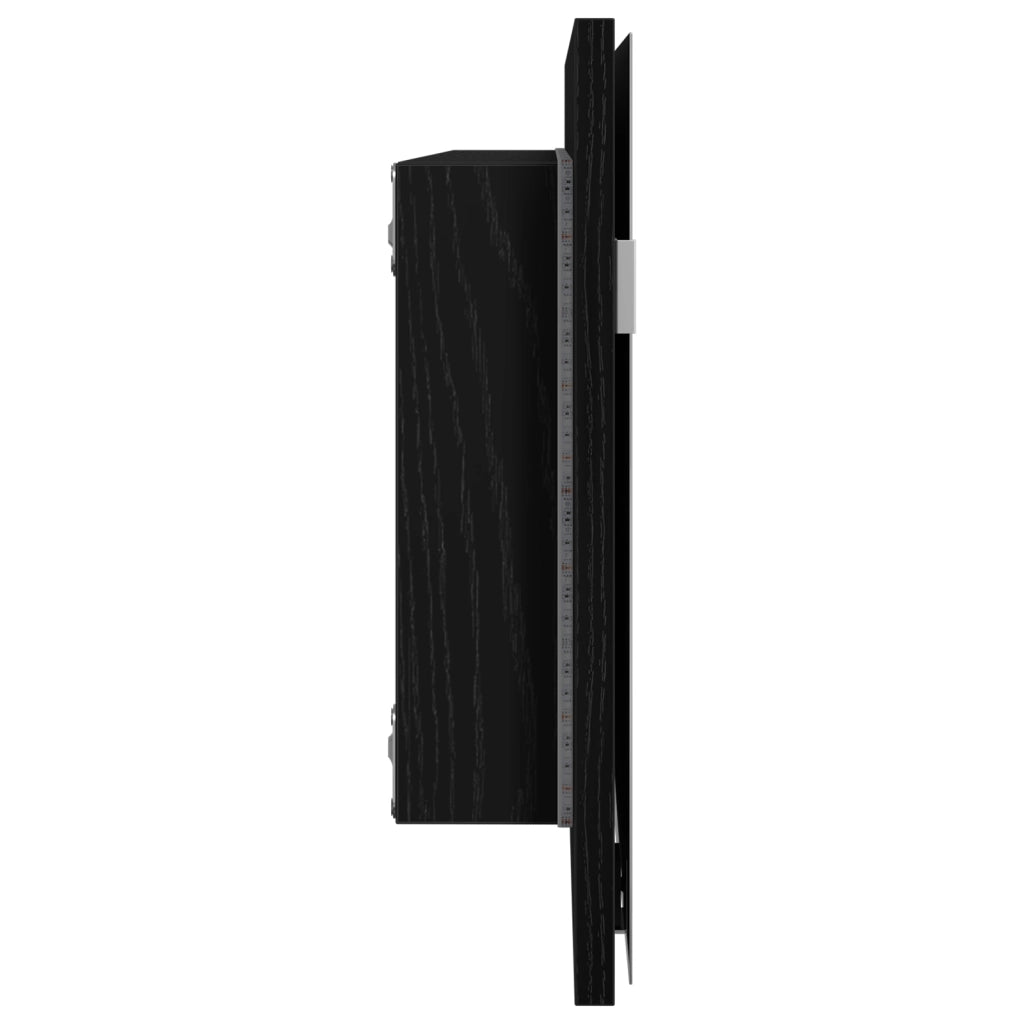 Mobile da Bagno con Specchio e Luce LED Rovere Nero 80x37 cm