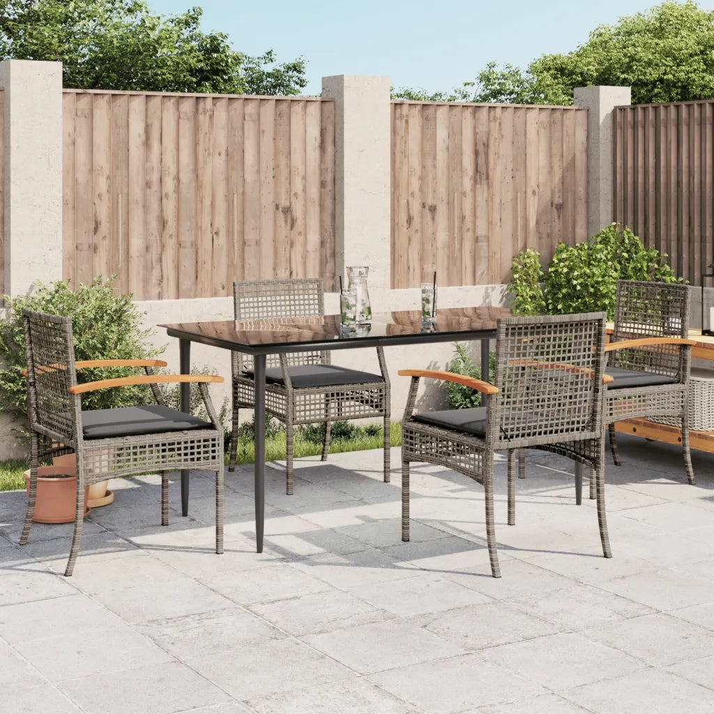 Set da Pranzo da Giardino 5 pz | Set Salotto da Giardino con Cuscini in Polyrattan Grigio