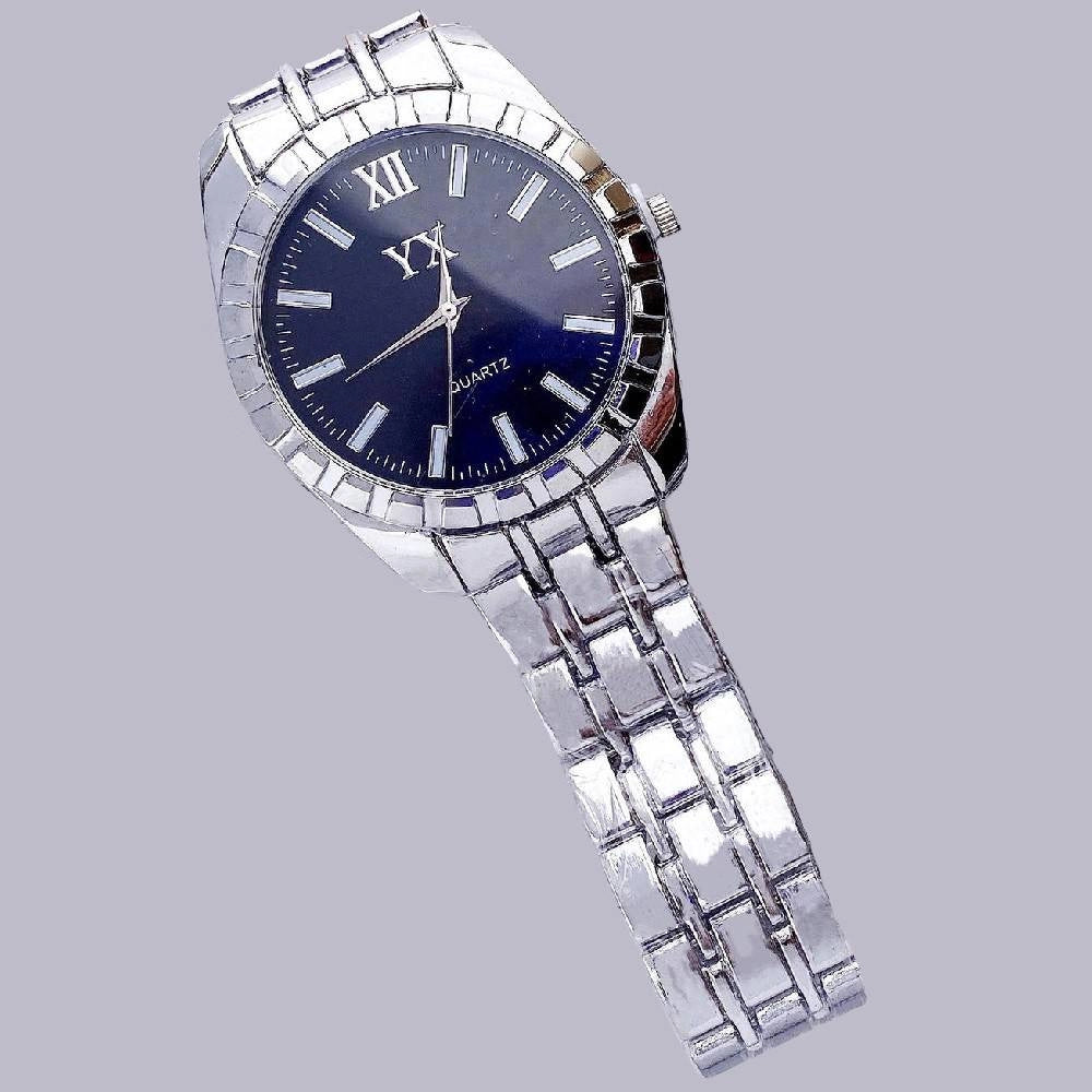 Trade Shop - Orologio Polso Yx Uomo Classico Elegante Analogico Quarzo Silver Quadrante Blu -