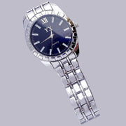Trade Shop - Orologio Polso Yx Uomo Classico Elegante Analogico Quarzo Silver Quadrante Blu -