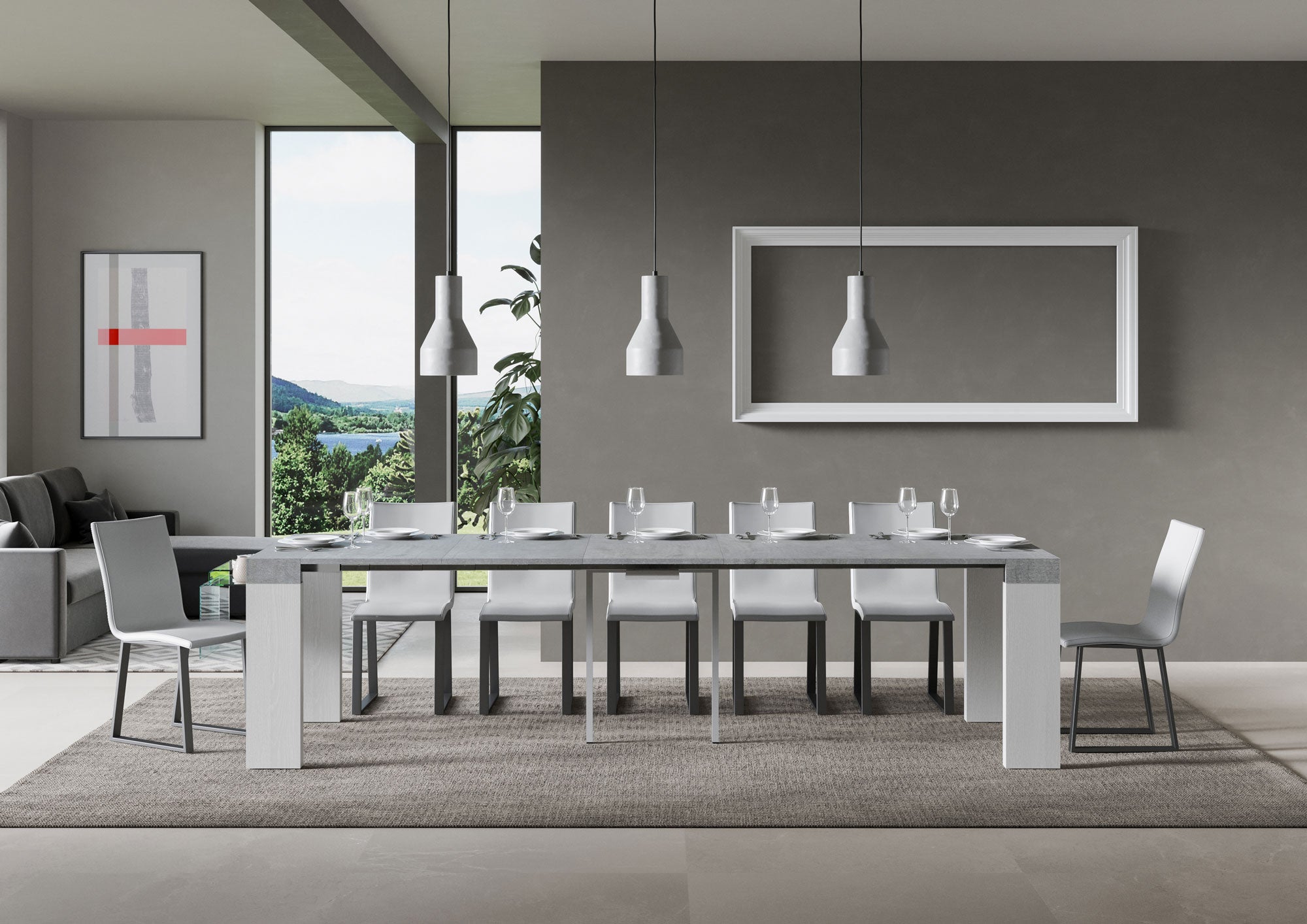 Consolle Allungabile 90-300x40x77 cm in Nobilitato Grigio e Bianco