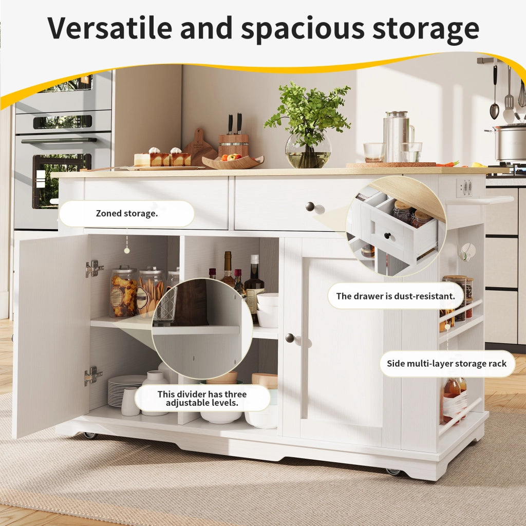CREDENZA CUCINA 151,5x59,7x91,7 cm Bianco/Naturale con prese elettriche