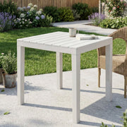 Tavolo da esterno Dmurill, Tavolo quadrato effetto legno, Tavolino da giardino multiuso, 100% Made in Italy, Cm 78x78h72, Bianco