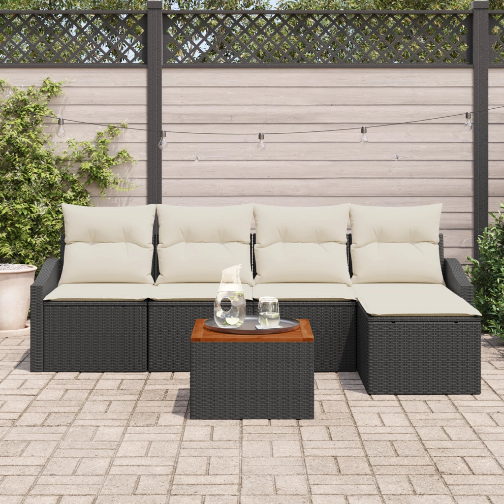 Set di divani da giardino 6 pezzi con cuscini Nero Polyrattan Acacia