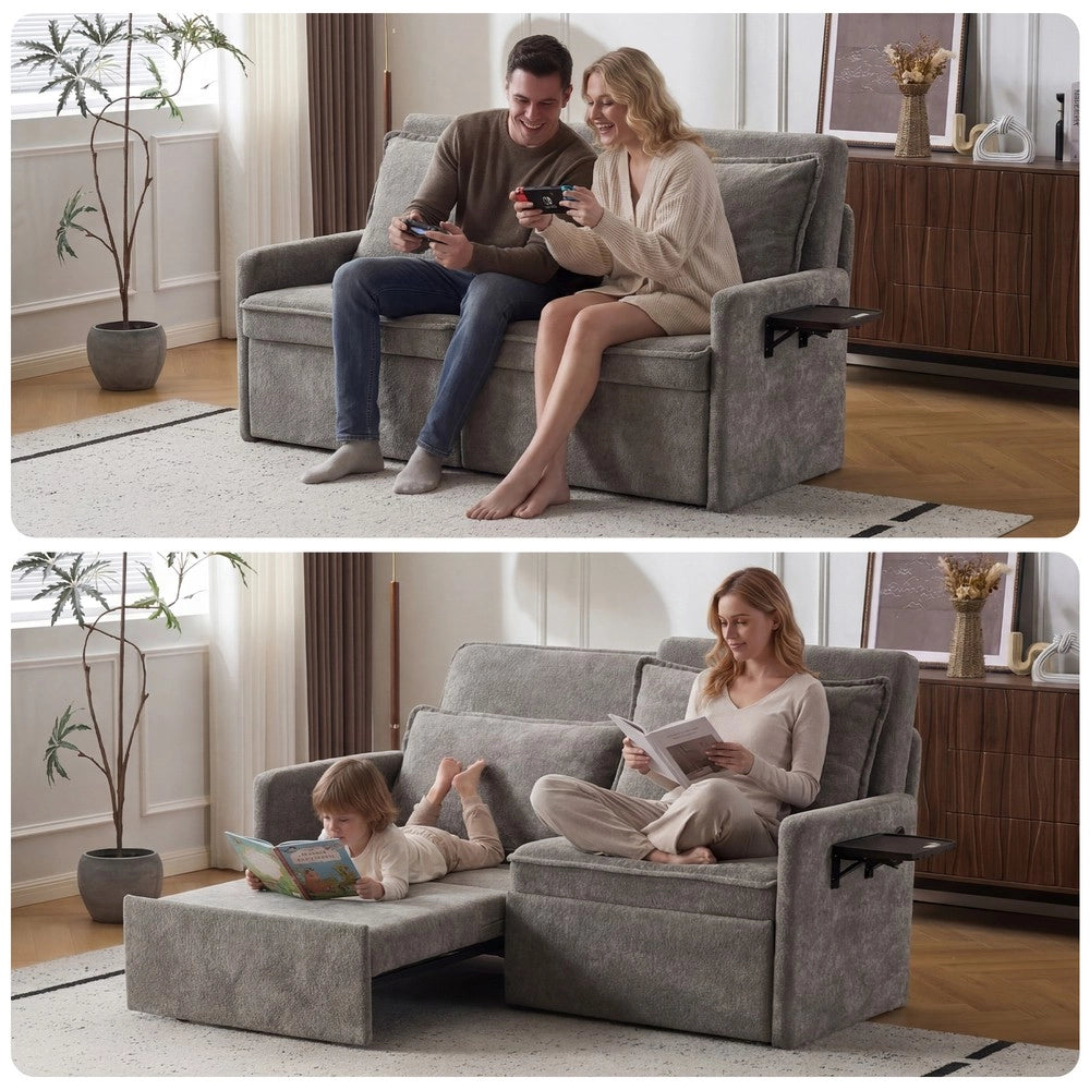 Divano Letto 3 in 1 con Contenitore ¨C MINIMAL ¨C Chenille, Grigio, Schienale Regolabile 5 Posizioni