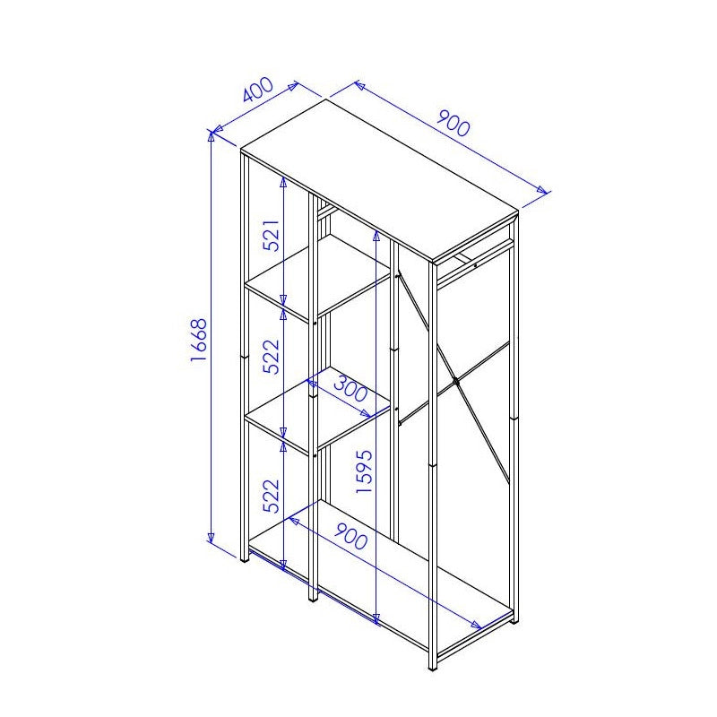 Porta Abiti Con 3 Ripiani Hamilton Metallo Nr/legno Trattato Naturale 90x40x166 8cm