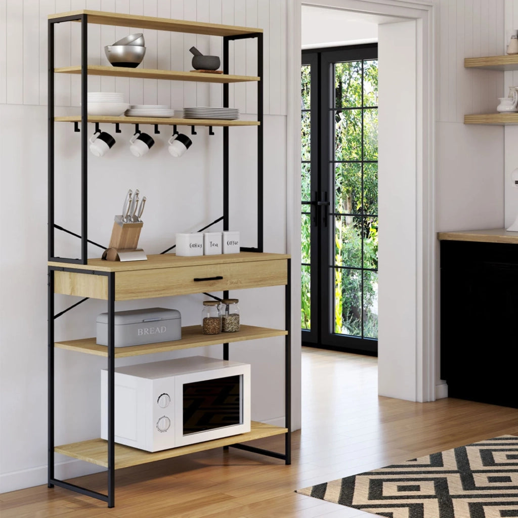 IDMarket - DETROIT scaffale da cucina da 80 cm con cassetto e ganci dal design industriale