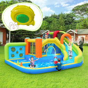 Castello gonfiabile multifunzione con scivolo d'acqua trampolino parete da arrampicata e soffiatore 450 W in tessuto oxford blu