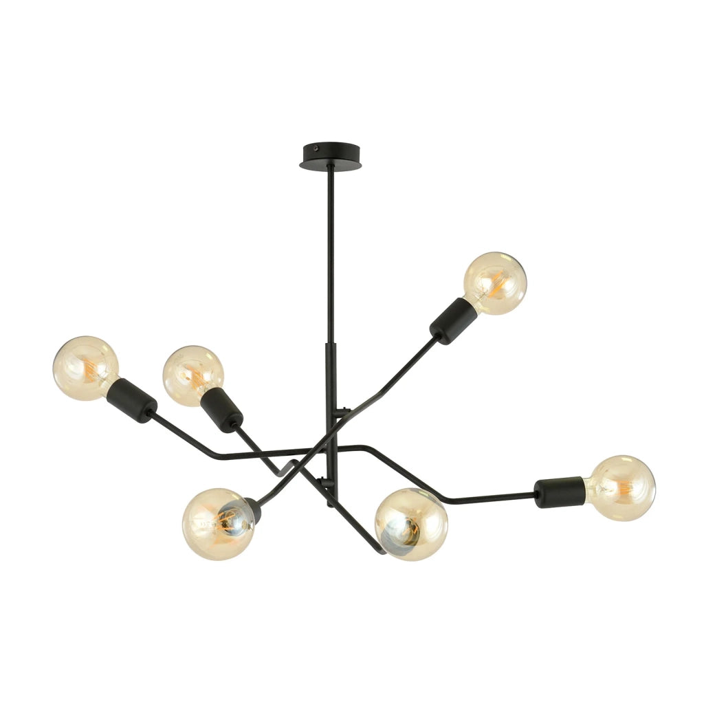 Sospensione Industrial 6 Luci Febe In Acciaio Nero E Bracci Regolabili