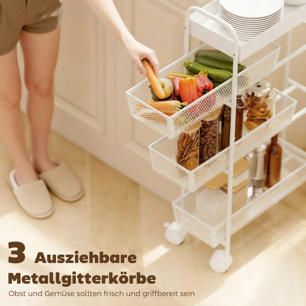 Carrello Multiuso in Metallo con 3 Cestelli ¨C Zephmum ¨C Bianco 60x40x90