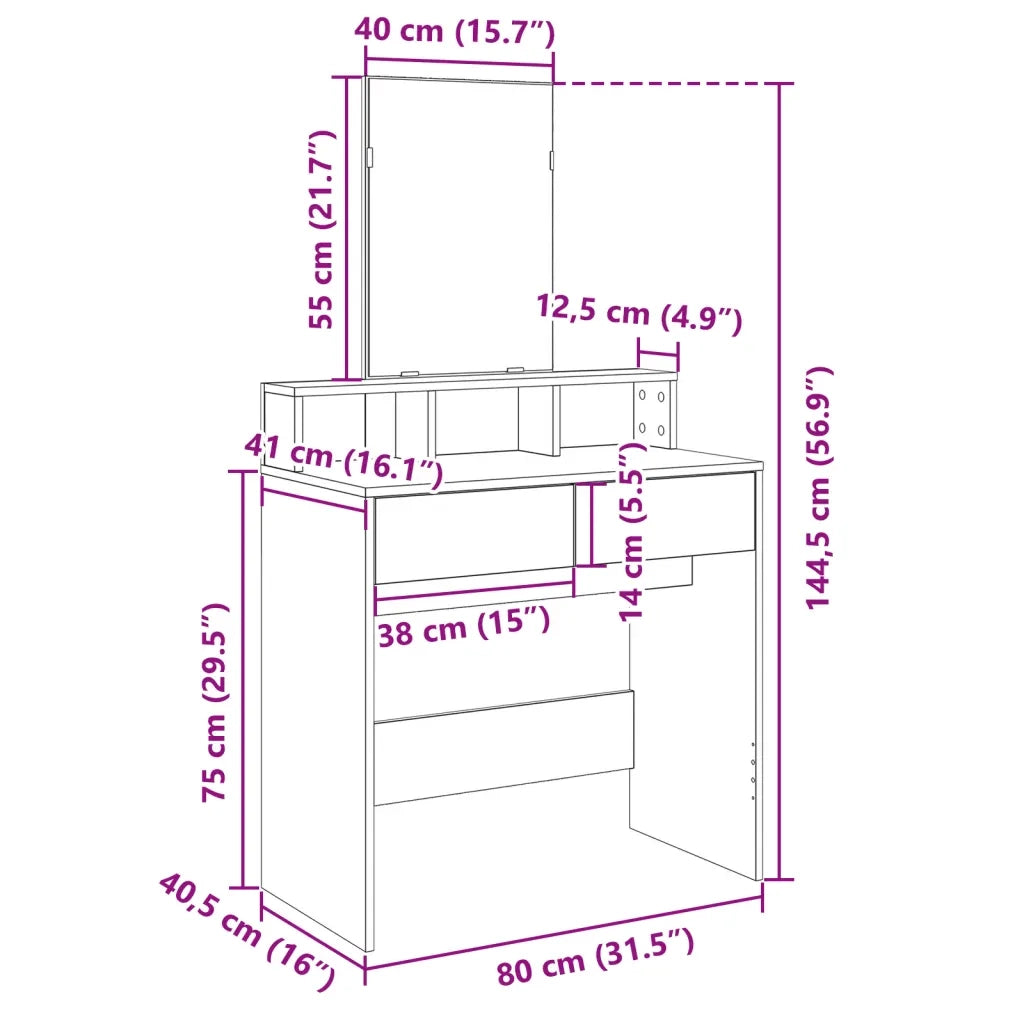 Toeletta | Tavolo da Trucco con Specchio Bianco 80x41x144,5 cm