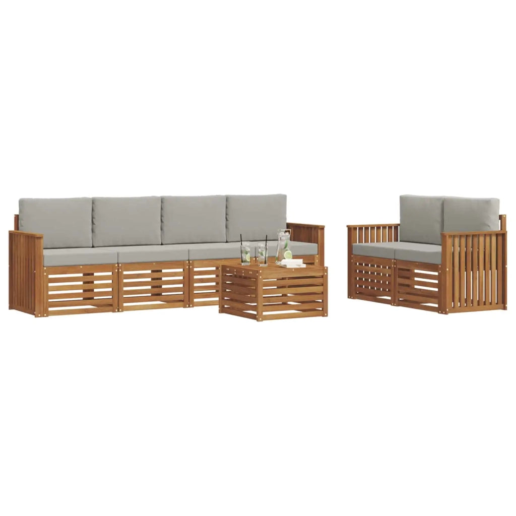 Set di divani da esterno 7 pcs Grigio Naturale e Chiaro