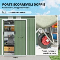 Casetta da Giardino Porta Utensili in Lamiera di Acciaio con Fondazione, Capanno da Giardino in Acciaio con Porte Scorrevoli, 280x130x172cm, Verde Chiaro