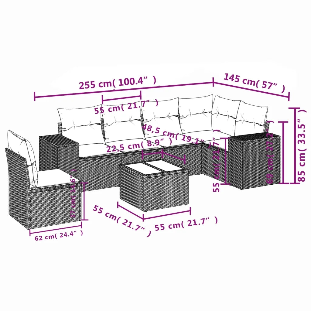 Set Divani da Giardino con Cuscini 7pz Nero Polyrattan