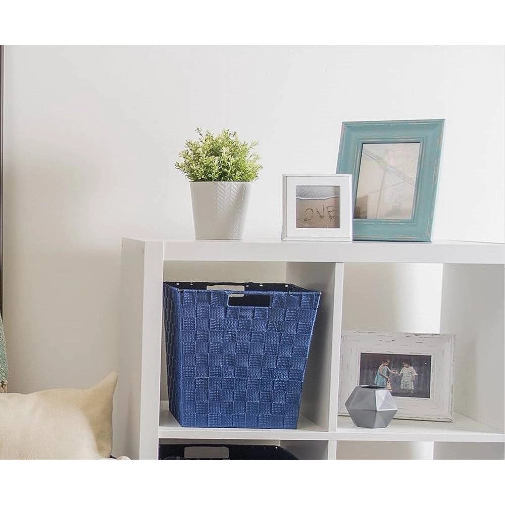 Trade Shop - Porta Oggetti Cesto In Tessuto Intrecciato 38 X 26 X 25cm Con Maniglie Blu 79040 -