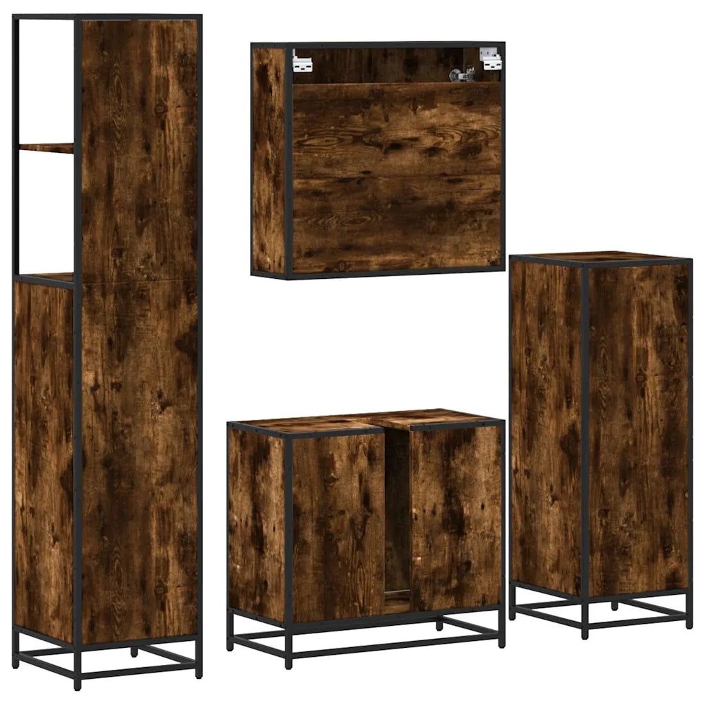 vidaXL Set Mobili da Bagno 4 pz Rovere Fumo in Legno Multistrato