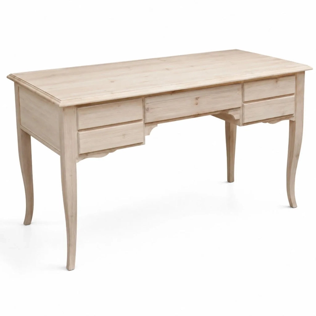 Scrivania classica 5 cassetti in legno massello grezzo 135x65x81 (3100) - Mobili 2G