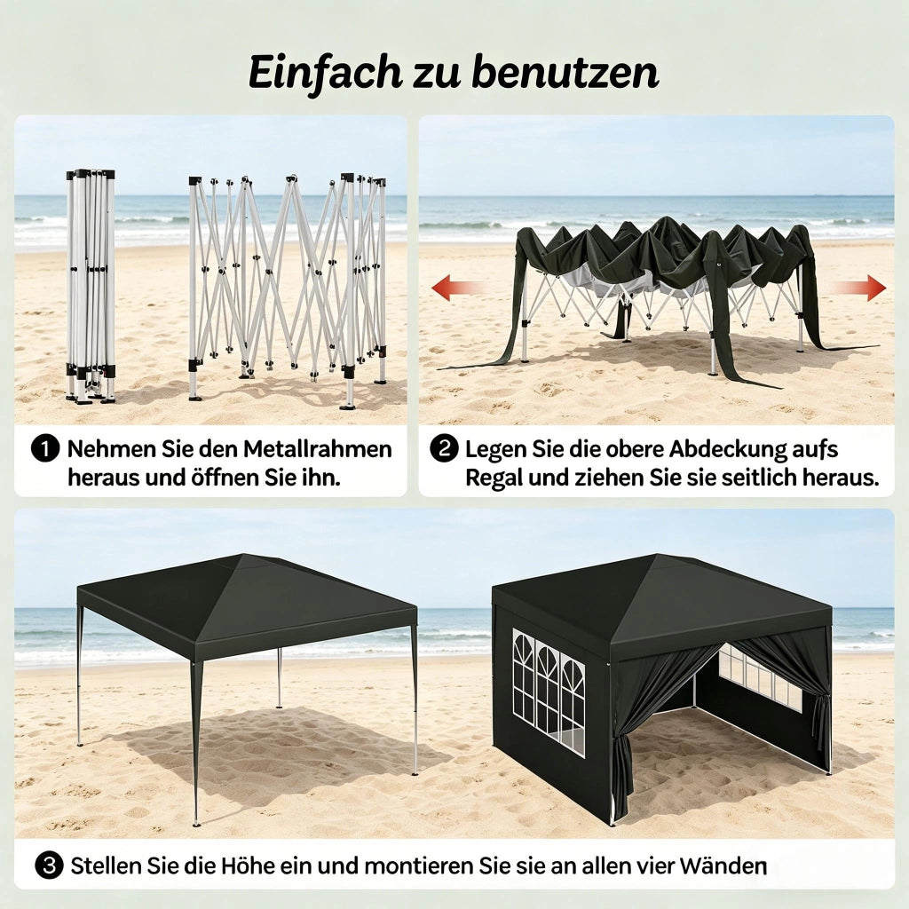 Gazebo Pieghevole 3x3 M Grigio In Ferro E Oxford Per Giardino Con Altezza Regolabile