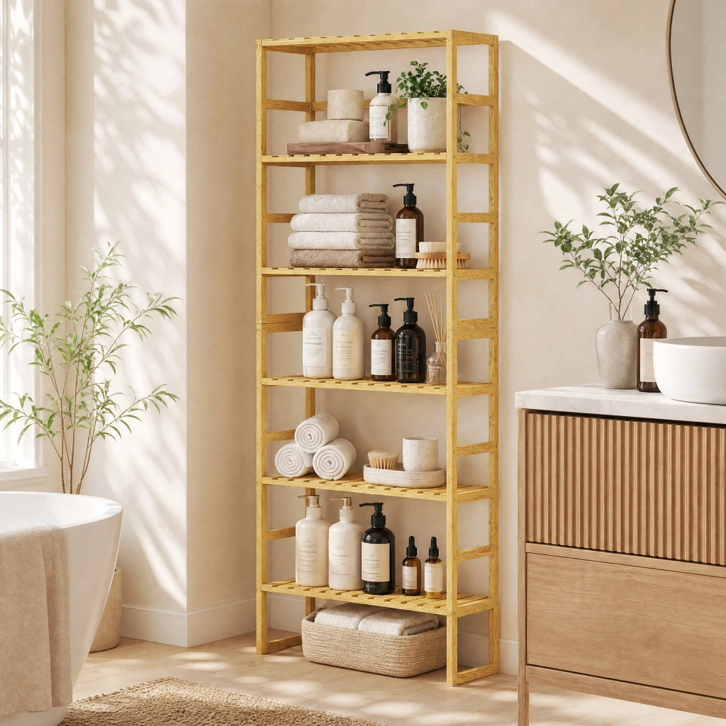 Libreria 60x26x161 cm con ripiani regolabili in bambù naturale